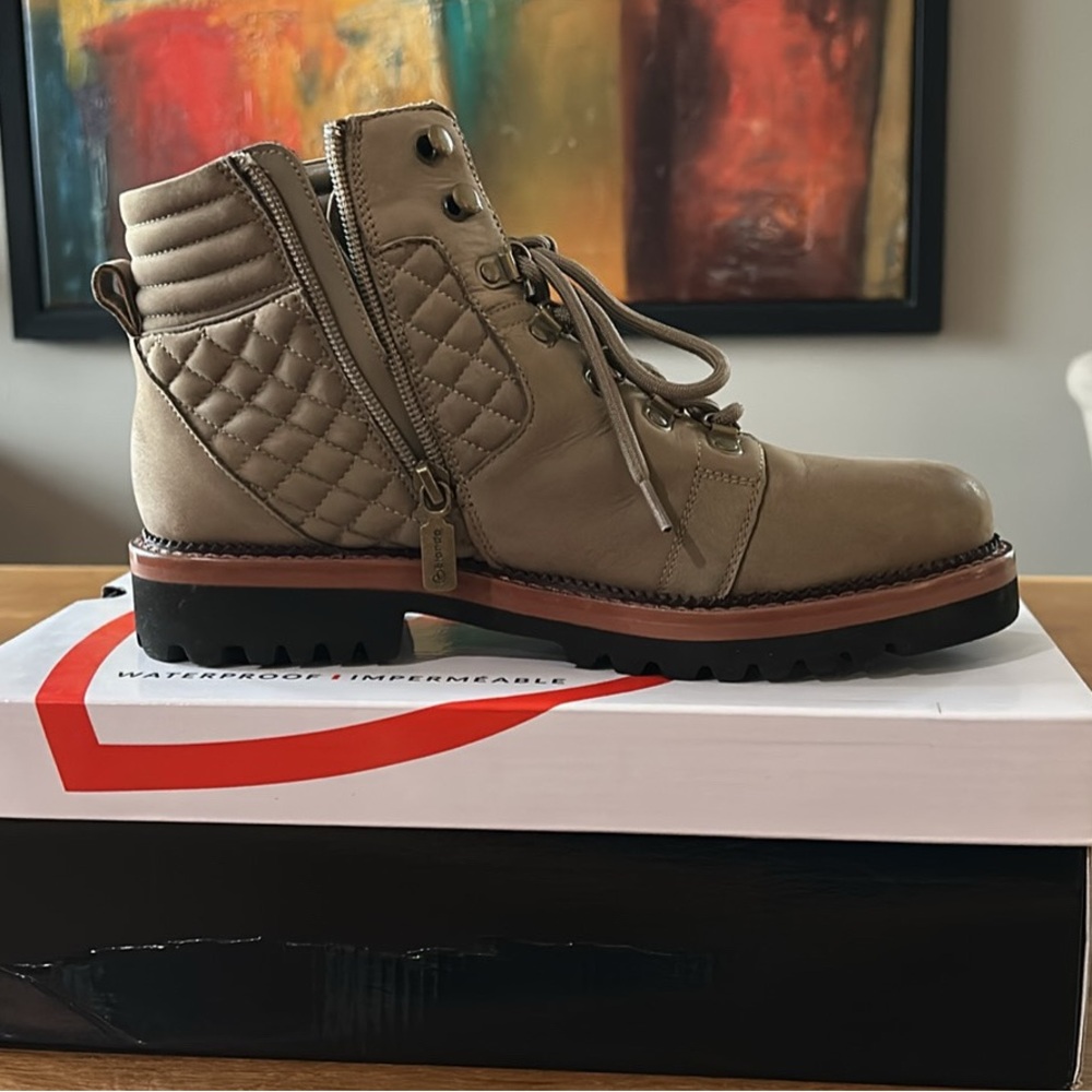 Blondo Quilted Moto Boots in Taupe
